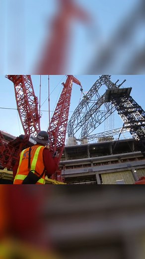 500K views · 9.7K reactions | It took some of the world’s largest cranes to raise the stadium’s steel crown — precise lifts, tight timelines, and zero room for error. Every bolt and beam tells a story of teamwork and trust on site.  When it comes to massive lifts, do you value precision or speed more? #Cranes #ConstructionLife #Teamwork #EngineeringExcellence #cranelife #bluecollar #construction #engineering #ironworkers #union | Craneaholics LLC | Facebook