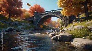 Looping animation highlighting a bridge in the midst of autumn, kissed by beautiful sunlight