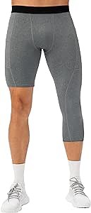 Yueralian Men's 3/4 One Leg Compression Capri Tights Pants Basketball Athletic Running Sport Single Leg Base Layer 1-2 Pack