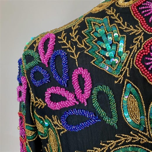 1980s Hand Beaded Embellished Embroidered Silk Jacket Native Craft BOHO Med/lrg - Etsy