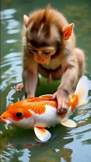 Baby Monkey Catches Koi Fish – Unbelievable Moment Caught