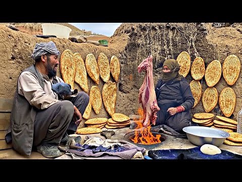 Village Life in Afghanistan | Baking Traditional Bread & Cooking Lamb Over in Rainy Weathe