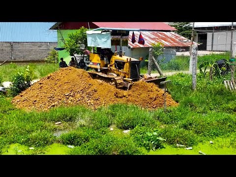 Start a New Landfill Project! Delete Flooded Area Using Dozer D20P Push Soil Into Water with Truck