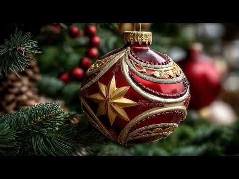 Christmas Red Gold Ornament Ball Star Pine Branch Bokeh Seamless Motion Background Loop 4K 60FPS