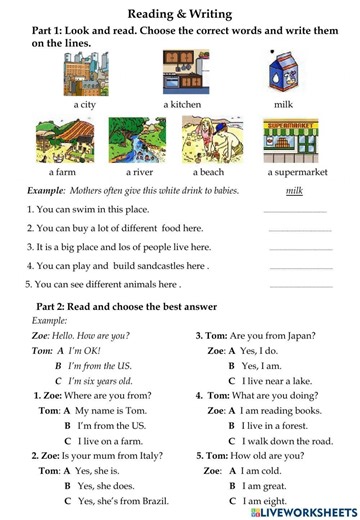 Reading and Writing (Movers) worksheet
