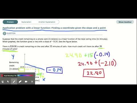 ALEKS - Application problem with a linear function: Finding a coordinate given the slope and a point