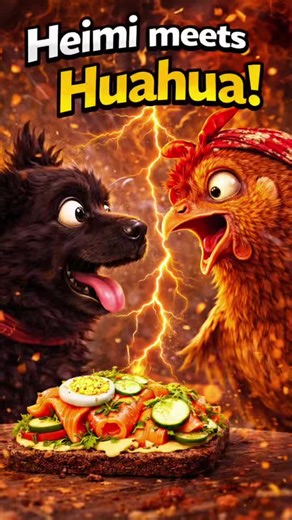 Heimi vs Huahua 😳 Food battle started 🍔🔥 #dogsoftiktok #petstory #funnyanimals #foodbattle #petcomedy