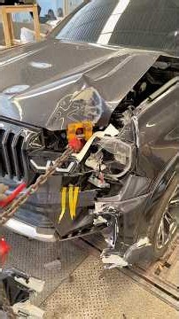 Full clip: Ford front-end collision repair—reshaping and replacing parts. #carrepair #automobile