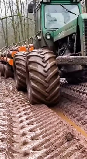 Extreme Logging Tractor in Forest Mountains