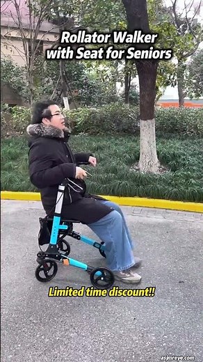 Lightweight Foldable Rollator Walker with Seat for Seniors, Height Adjustable, for All Terrain