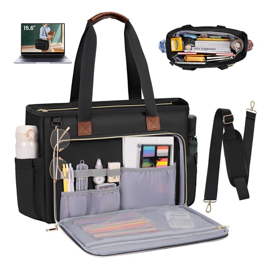 RAINSMORE Teacher Tote Bag 15.6 inch Laptop Bag for Women Nurse Bag Work Bags Laptop Tote Computer Briefcase Lightweight,Black