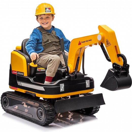 2 IN 1 12V12AH Powered Kids Ride on Excavator Bulldozer 360°Electric Traxcavator 3-Speed w/Music,Toolbox,Remote Control(Yellow) - Walmart.com