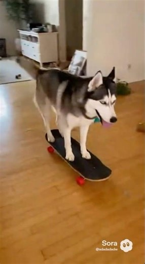 🛹 Husky Destroys Living Room on Skateboard… Then Hugs Owner 😂🐺 #husky #dog #funny