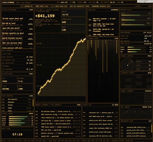 An Anthropic engineer asked me what I do at a conference last week.I told him I use Claude Code to run autonomous trading agents on Polymarket.He paused."We built Claude Code. I've never seen anyone use it like that."4 agents. 972 trades. 83% win rate.Here's what actually happened.Side room. Post-panel drinks. He saw the terminal open on my laptop and asked.I showed him the setup.Claude Code running four agents in parallel. Each one scanning a different signal layer. No manual input. No human ov