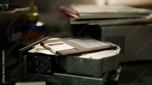 Old computers from the 80s in an abandoned computing center