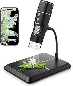TOMLOV DM1 Wireless Digital Microscope 50X-1000X [1080P HD & Full Lighted View] WiFi Portable Handheld Mini USB Trichome Coin Microscope Camera Magnifier for iPhone iPad Android Phone & Computer