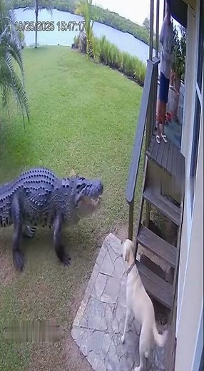 🐊 Brave Labrador Blocks Crocodile Near Family | Island Yard Cam #Shorts