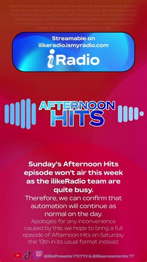 🔴 | Afternoon Hits won't be airing this week as we are quite busy | Sunday, 7th June