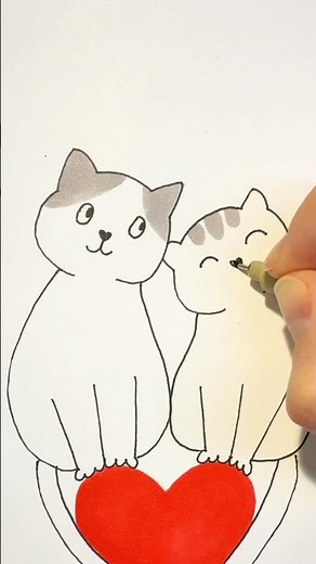 How to draw cute cats couple | Step by step drawing for kids