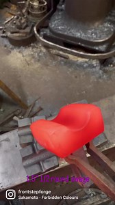 Sunset orange. I’m forging swages from 4140 alloy . Swages are tools used by blacksmiths to consolidate hot steel into specific shapes. They can be used singly : as top or bottom tools or combined with a spring to align them while you strike them with a hammer. Hand made at @frontstepforge by me. These were ones customers requested as these sizes weren’t listed on my website. Remember just ask for the sizes , styles or weights you’d like. https://frontstepforge.com/search?type=product&q=Swage #h