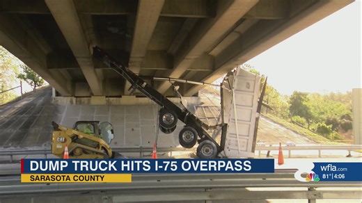 Dump truck crashes into I-75 sign, then overpass in Sarasota County