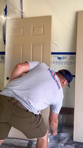 First coat of Emerald Urethane Enamel in Honied White on these doors. #silvervalleypainting #painting #painter #graco #sherwinwilliams | Silver Valley Painting & Construction