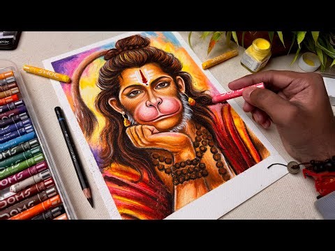 Lord Hanuman Drawing, Hanuman ji Drawing, Oil Pastel Drawing Tutorial, Final Part 🔥