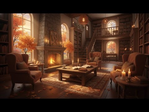 Cozy Autumn Library | Crackling Fireplace & Candlelight
