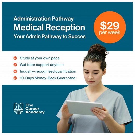 Interested in a career in healthcare? The Career Academy’s Administration Pathway (Medical Reception) course provides you with the essential skills needed to work in medical administration, handling patient records, appointments, and more. ✅ Learn medical administration skills ✅ 100% online – study at your own pace ✅ Payment plans starting at $29/week ✅ Unlimited tutor support | The Career Academy