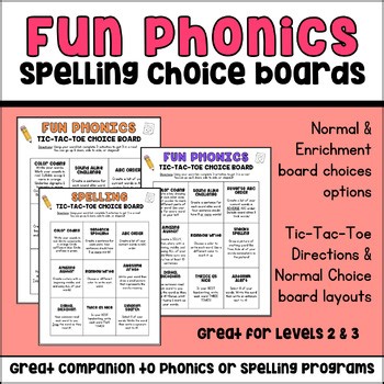 Fun Phonics & Spelling Choice Board Activites