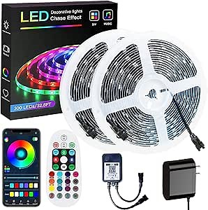 SPARKE Led Lights, 32.8ft Led Strip Lights, Dynamic Music-Sync Led Lights for Bedroom, Led Tape Light 100 Pixels Smart 5050 ws2811 Waterproof Strip, 28 Keys App Remote and Power Supply Chasing Effect