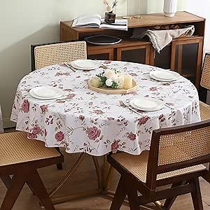 Walrus Round Vinyl Tablecloth with Flannel Backing Waterproof Oil-Proof PVC Table Cloth Stain-Resistant Wipeable Table Cover for Round Table(48" Round)