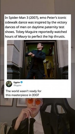 In Spider-Man 3 (2007), emo Peter's iconic sidewalk dance was inspired by the victory dances of men