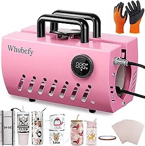 Whubefy Tumbler Mug Heat Press Machine 11-30oz, Pink Portable Heat Transfer Sublimation 30oz 20oz Straight Skinny Tumblers, 11-16oz Glass/Ceramic/Aluminium Coffee Cup Press with Gloves/Heat Paper/Tape