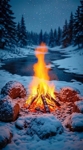 Cozy Campfire in the Snow ❄️🔥 Relaxing Winter Fire Sounds