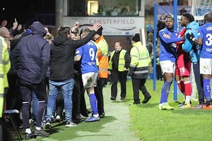 Two Chesterfield FC hooligans are red-carded with football bans after pitch invasion during Ebbsfleet game