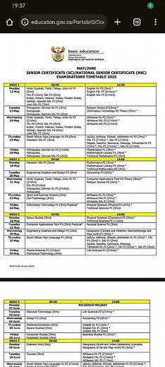 Time Table for Grade 12 June Exams
