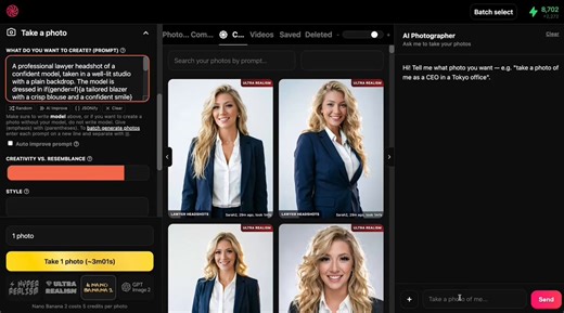 ✨ I built a Cursor-style right sidebar on my site Photo AI which is a regular AI chatbot BUT it can fully control my app!It can take photos of you, or shoot videos, run photo packs, remix content you upload etc. anything you see in the interface. Like an AI photographer that does everything for you inside the web appThe convo history is stored in localStorage, and the chat uses @xAI Grok 4 to send messages, there I define the tools it can use, and when it gets a response JS controls the site lik