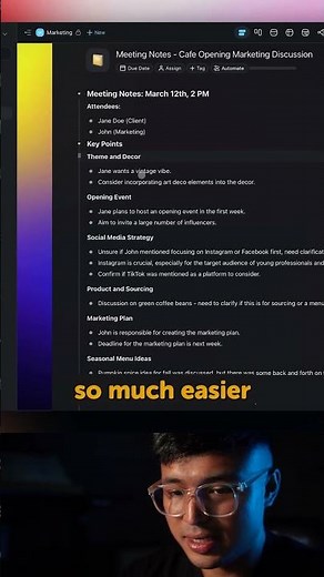 Clean, clear meeting notes in seconds with Taskade’s AI outline.