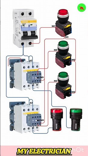 4P Contactor with Auxiliary Contacts & Button Connection:Efficient Load Control#shortvideo #short