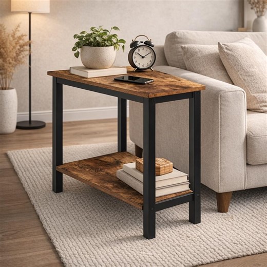 Industrial Wedge End Table With Storage, Triangle Side for Small Spaces, Rustic Wood and Metal Corner Table, Living Room Accent Table - Etsy