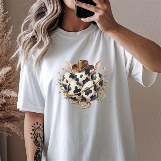 Cow Print Bunny T-shirt, Western Easter Rabbit Graphic Tee, Cowboy Hat Bunny Shirt, Unisex Soft T-shirt - Etsy
