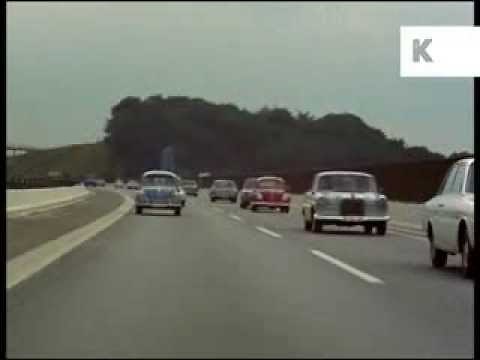 1960s Europe Motorway Driving, Rare Colour 35mm Archive Footage, Vintage Cars