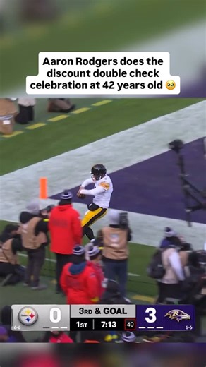 @Green.Bay.Packers on Instagram: "What A Nostalgic Moment For Packers Fans… Aaron Rodgers does the “discount double check” celebration after scoring his first rushing touchdown since 2021 🥹"