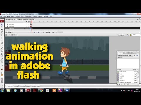 how to create walk cycle animation in flash cs3/ walking animation in flash cs3/ flash walk cycle