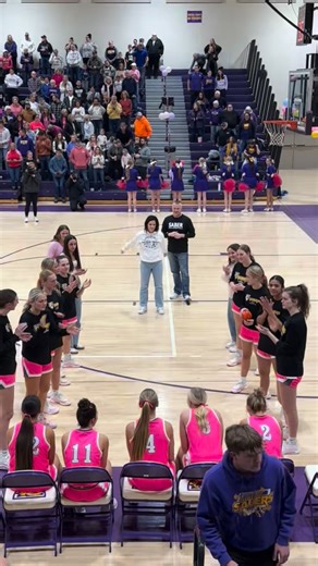 Senior Night started with lots of love, parents by their side, and some secret handshakes that clearly brought the good vibes. 🥰💜💛 The perfect way to tip off a special night for our seniors. 🏀✨ | Central DeWitt Sabers Girls Basketball