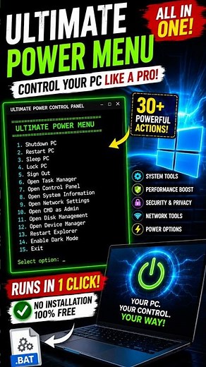 Create the Ultimate Windows Power Menu with a Simple Batch File! 🤯