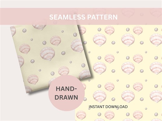 Hand-drawn Watercolor Seashell Pearls, Yellow Seamless Pattern (digital Download) - Etsy