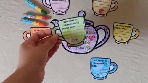 Grandparents Day Tea Set Craft | Printable Writing Prompts & Coloring Activity