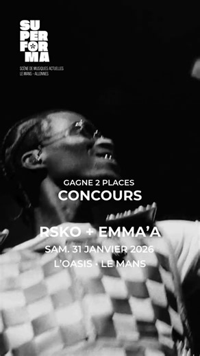 Superforma on Instagram: "𝗖𝗢𝗡𝗖𝗢𝗨𝗥𝗦 🍀 On vous offre deux places pour le concert de @rsko_ganng et de @emmaaofficielle le samedi 31 janvier à L’Oasis ! Pour participer rien de plus simple : 🤝 Être abonné·e à @hellosuperforma 💙 Liker le post 💬 Nous dire en commentaire avec qui vous allez partager le concert Le tirage au sort aura lieu jeudi 22 janvier à 17h ! La personne sera contactée par message privé Le concert est presque complet 👉 rendez-vous sur superforma.fr pour choper ta place